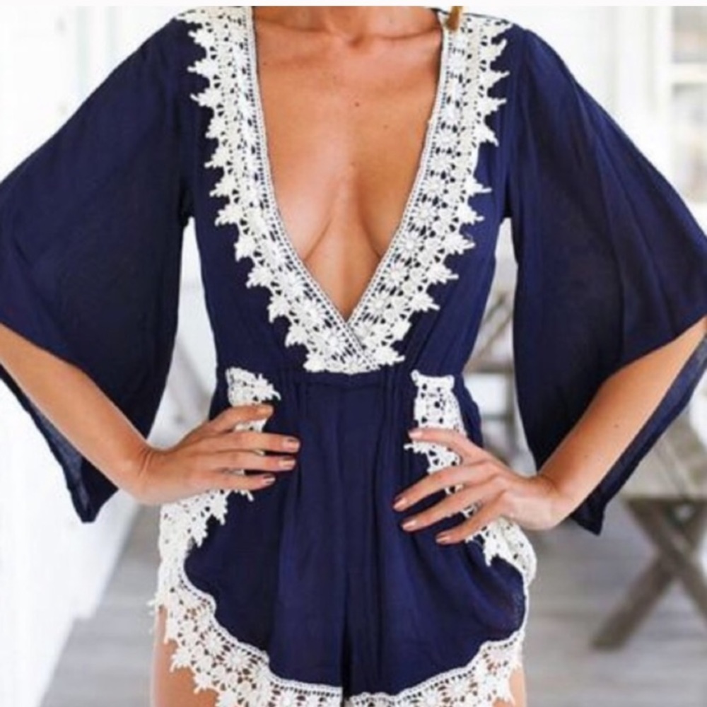 Navy blue bohemian romper